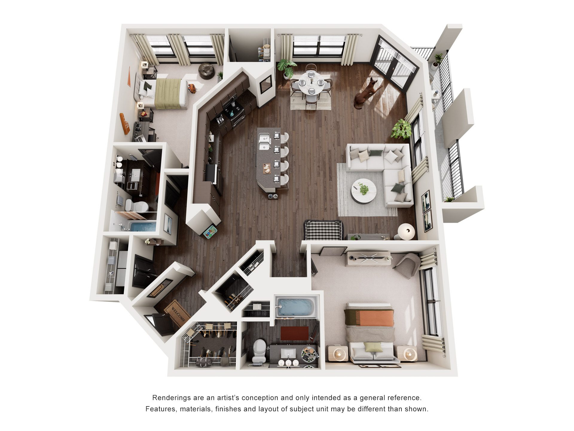 Floor plan for 2 beds, 2 baths, 1180 sqft